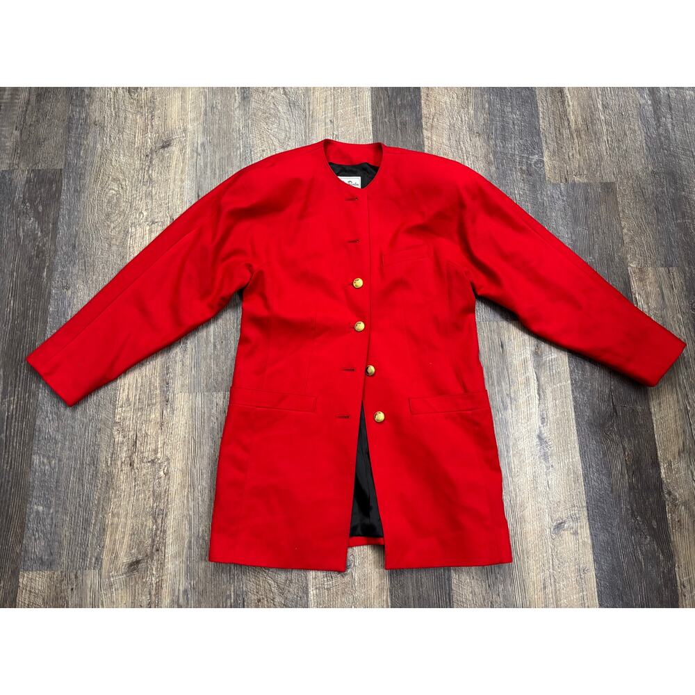 Betty Barclay Vintage Red Pure New Wool Coat West Germany Gold‎ Button Womens 6